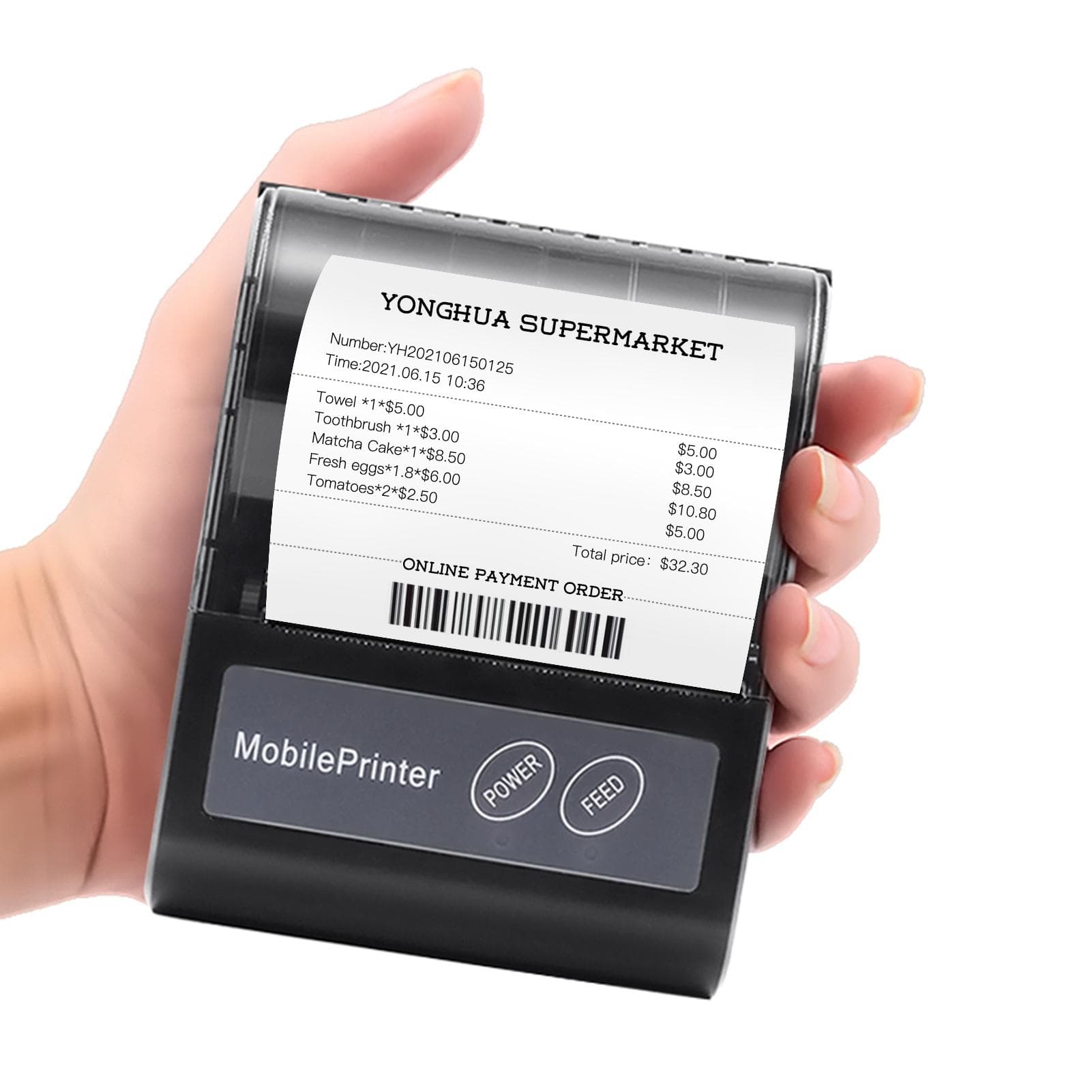 Portable BT 80mm Thermal Receipt Printer Personal Mini Bill POS Mobile Printer with Rechargeable black
