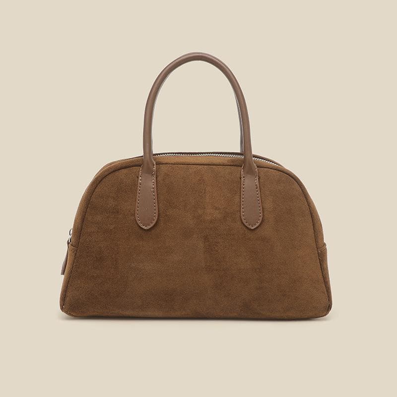Autumn and Winter Niche High-grade Suede Portable Bowling Bag Boston Retro Simple Women's Bag brown
