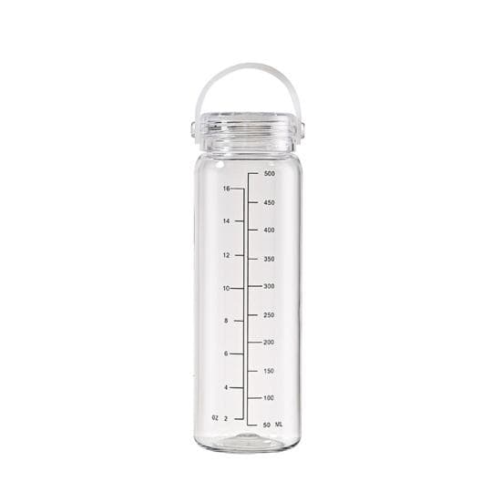 500ML Water Bottle with Scale Portable Handle Large Capacity Leak-proof Men Women Travel Gym Workout Sports Clear Drinking Handy Cup 500ML white