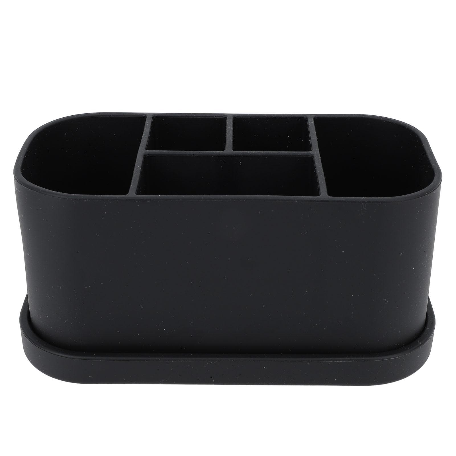 Silicone Toothbrush Toothpaste Holder Multipurpose 5 Slots Drainage Holes Bathroom Countertop black