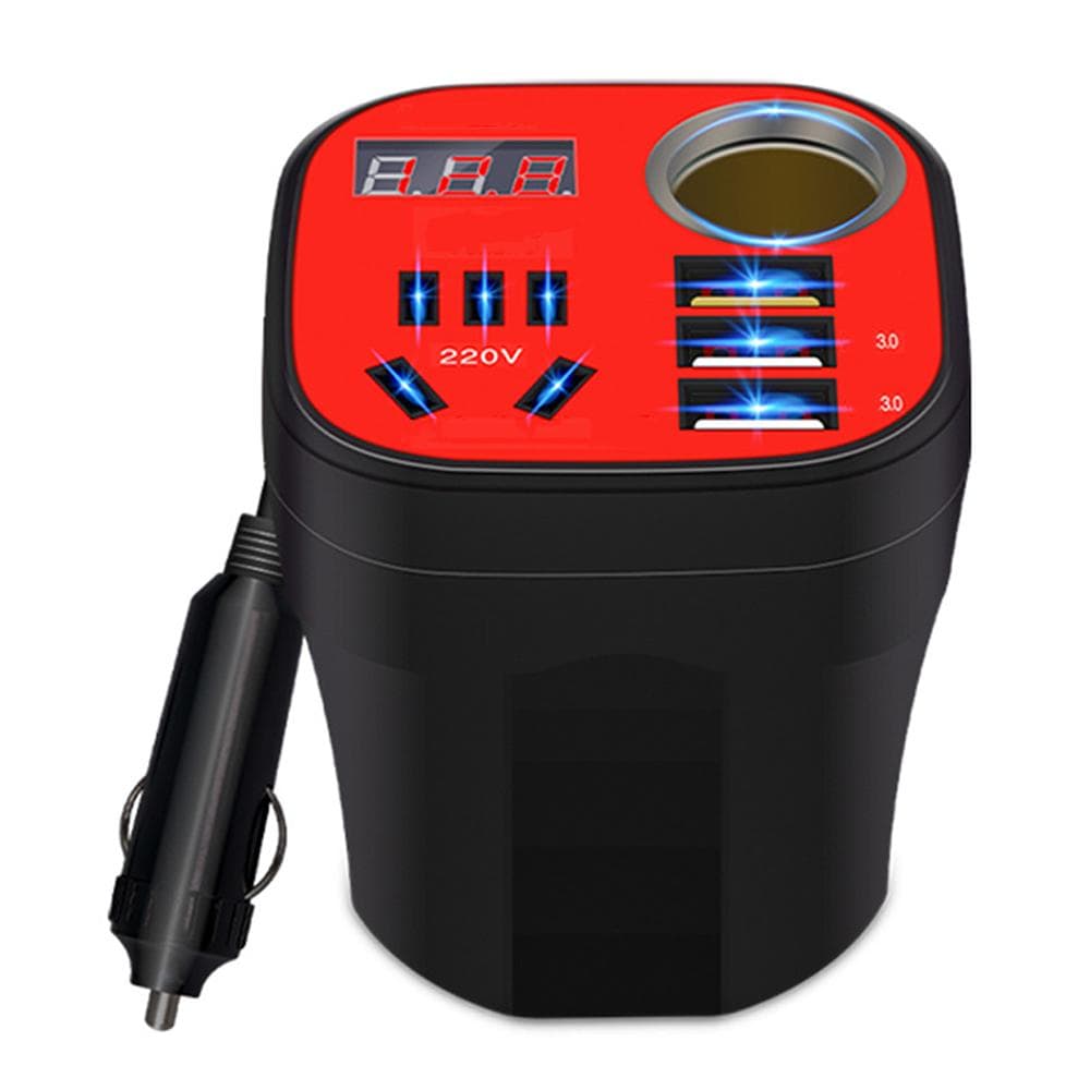 Car Mounted Inverter Converter QC Charger 200W Car Power Inverter 5-in-1 12v24v to 220v black