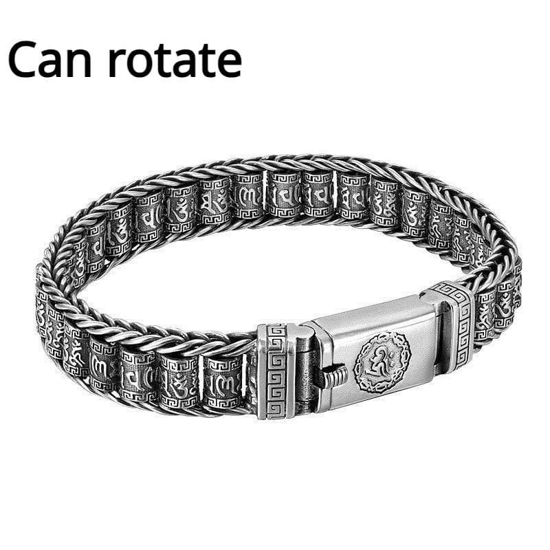 S925 silver pure hand-woven six-character mantra rotatable warp tube sterling silver bracelet Passepartout retro couple bracelet 22CM