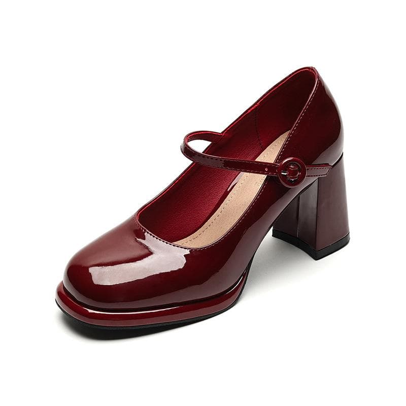 Women's Mary Jane Pumps Low Heel Dress Shoes for Women Square Closed Toe Chunky Block Heels Mary Jane Shoes With Ankle Strap Work Shoes for Wedding 38 burgundy