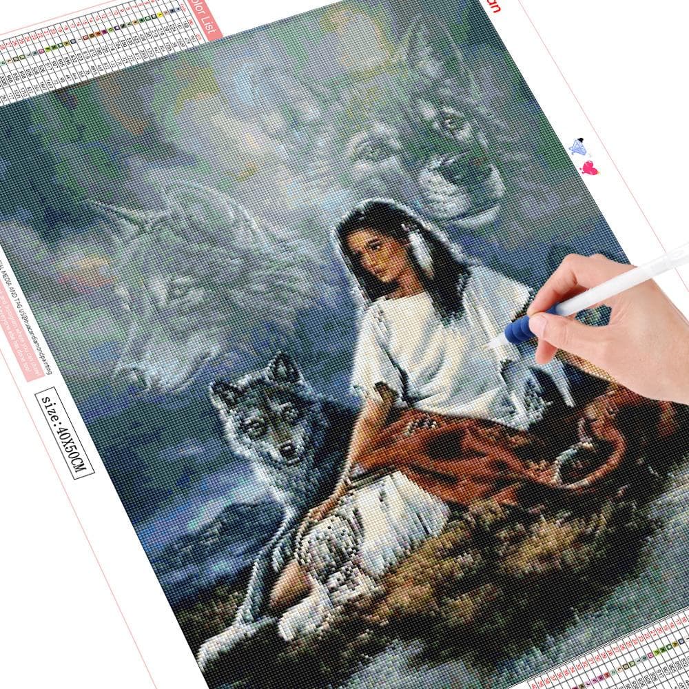 5D DIY Diamond Painting Full Drill Indian Woman and Wolf Embroidery Cross Stitch Gift Home Decor 20X30CM