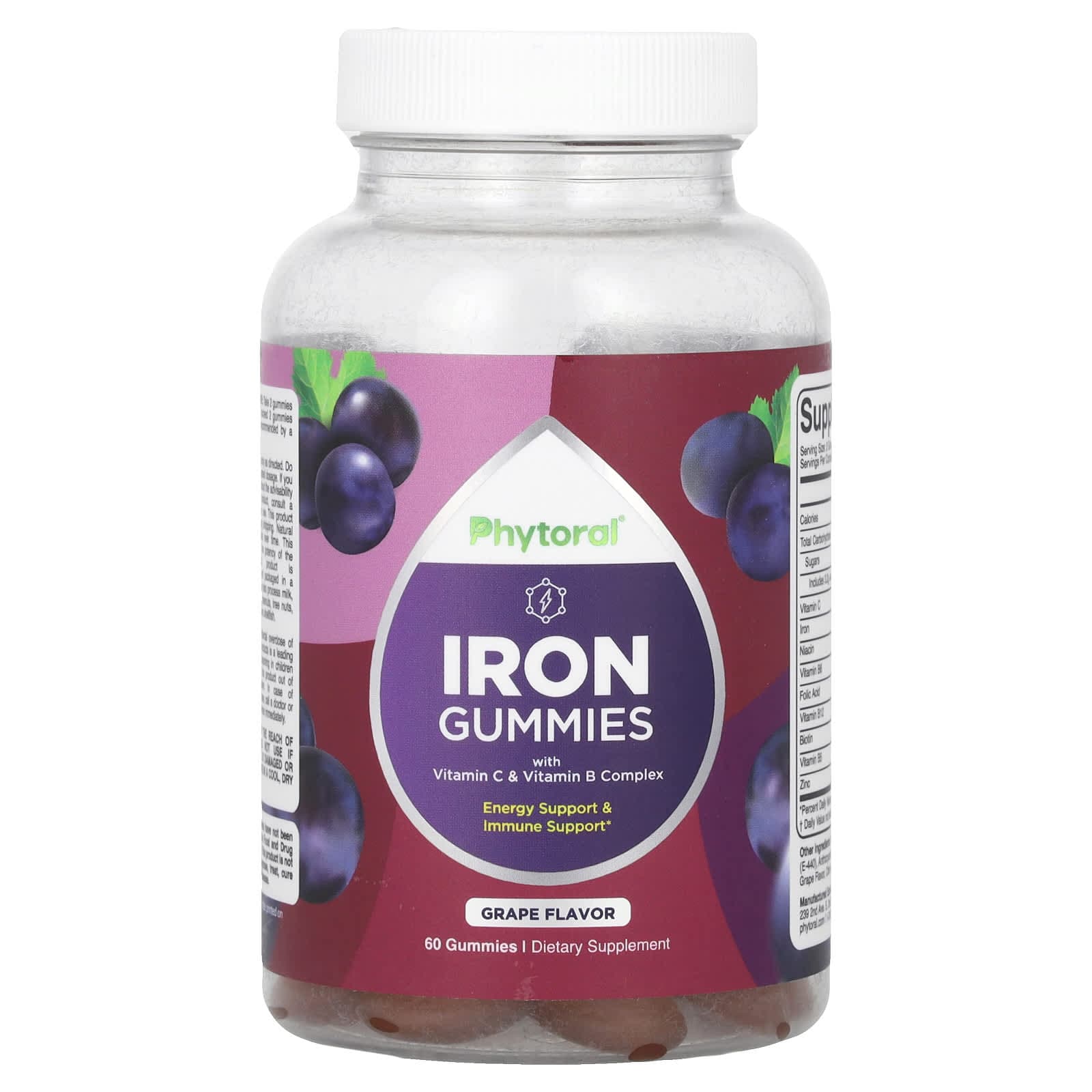 Phytoral, iron gummies containing vitamin C and vitamin B complex, grapes, 60 gummies
