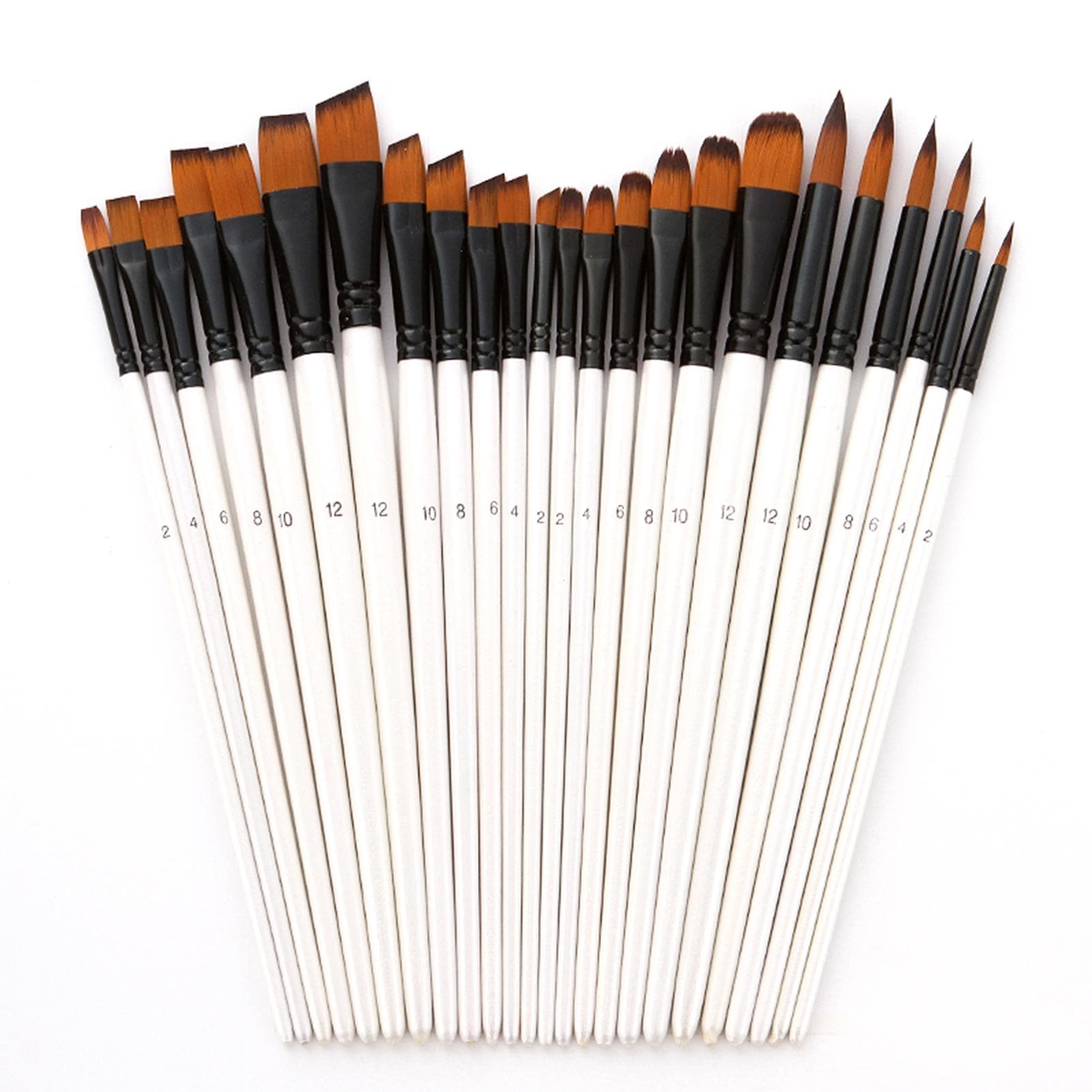 24pcs Draw Paint Brushes Set Kit Artist Paintbrush Round Brushes with Nylon Hair for Artist Acrylic white