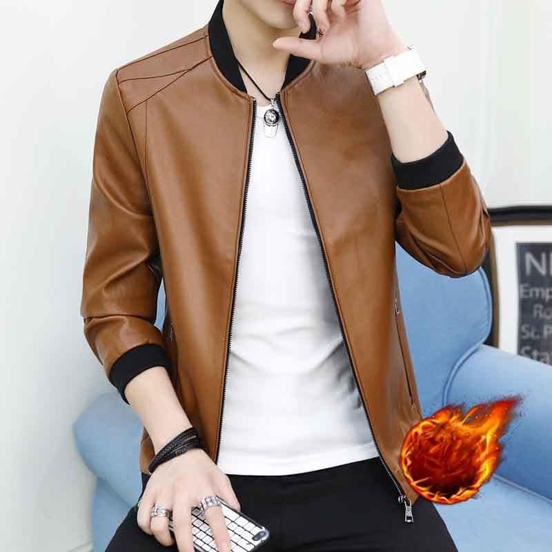 Autumn and Winter New Style Velvet Thickened Men's Pu Leather Jacket Casual Motorcycle Jacket Men's Trendy and Handsome Leather Jacket 4XL