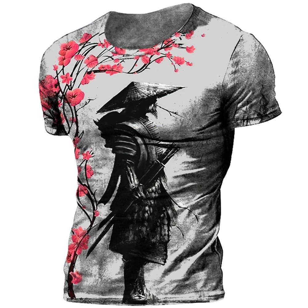 Japanese Samurai T-shirt 3D Japan Style Print Short Sleeve Tops Tees Casual Retro Men's T shirt Oversized Vintage Men's Clothing XL