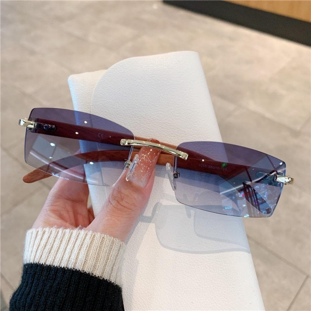 European American frameless wood grain leg sunglasses unisex trendy fashion accessory