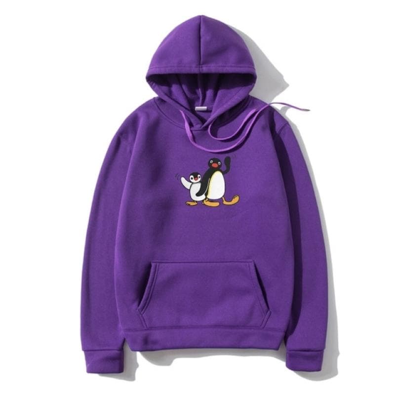 Pingu Men's Pullover Penguin Series Cartoon Meme Kids Retro Cute Funny Funny Hoody Camisas Hoodie Pullover Premium Cotton M purple