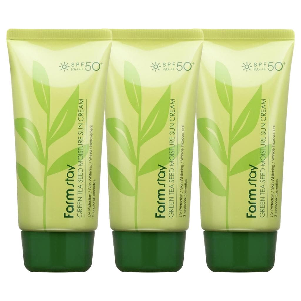 FARM STAY Green Tea Seed Moisture Sun Cream SPF 50+ PA +++ 70g (5 Options) 3pcs