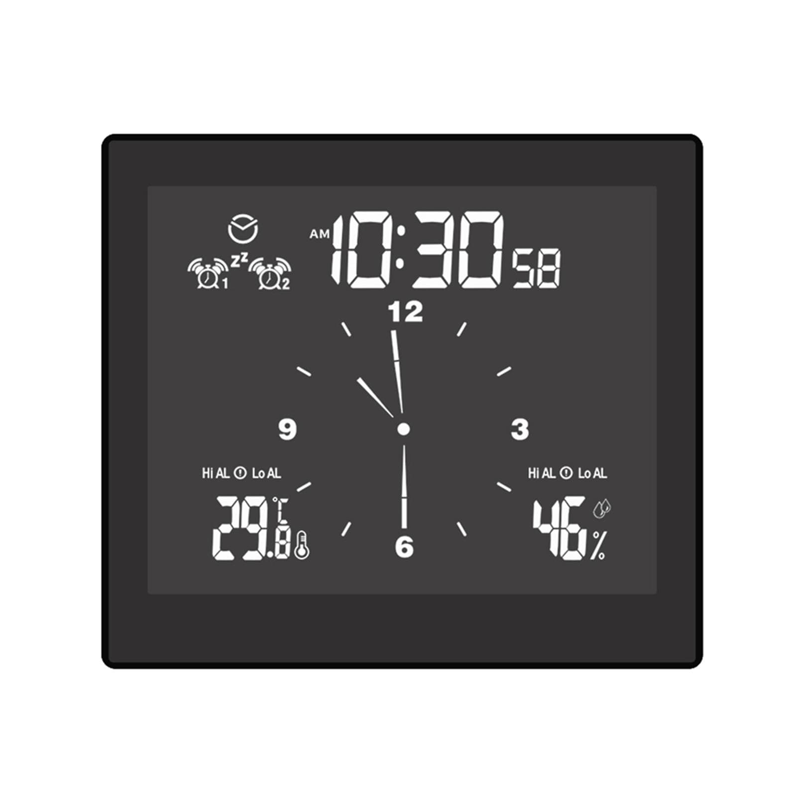 Digital Clock Temperature and Humidity Display Waterproof Wall Clock Indoor Thermometer with LCD black