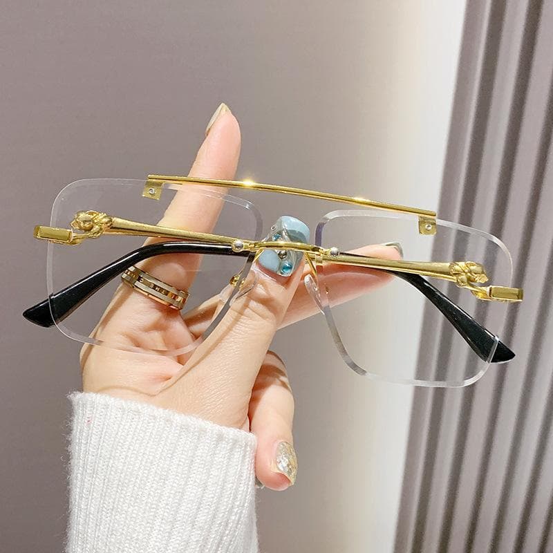 Rimless Square Pilot Sunglasses Women Men Vintage Luxury Designer Sun Glasses Punk Metal Gold Leopard Shades Fashion