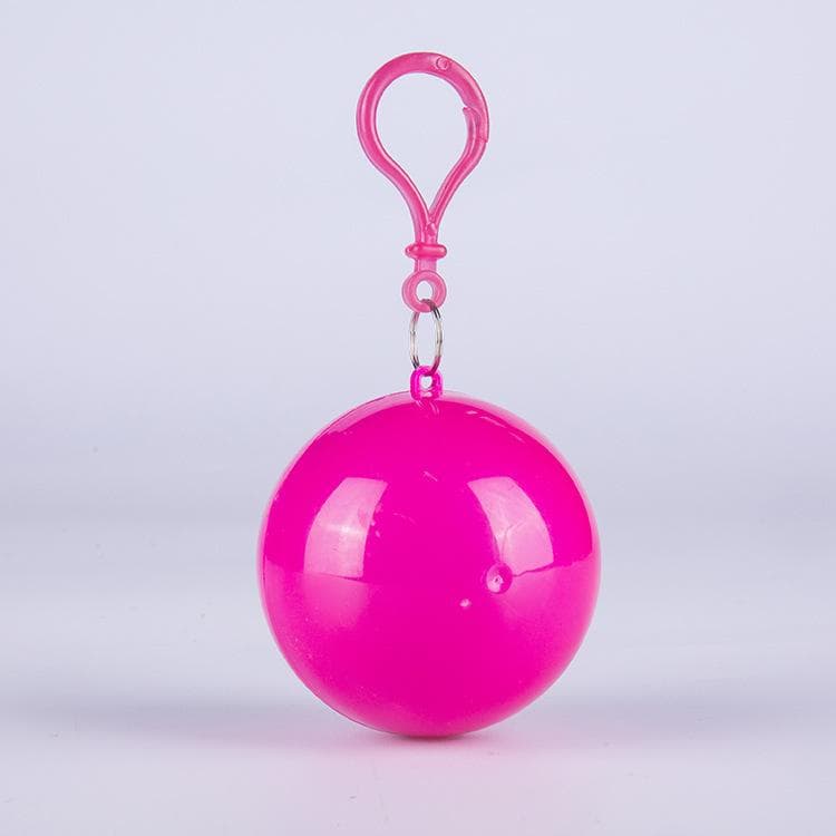 Compact Keychain Rain Poncho Ball Disposable Waterproof Cloak for Adults Mini Hook Design rose red