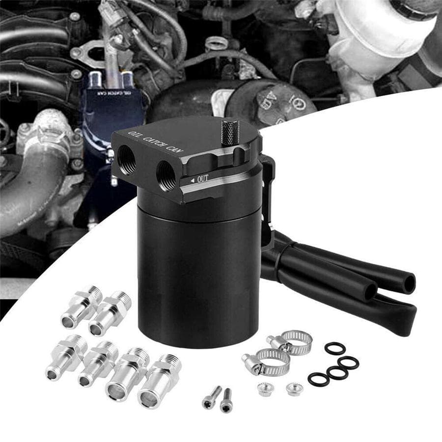Black Aluminum Baffled Oil Catch Can Tank Reservoir Breather Kit with Fittings