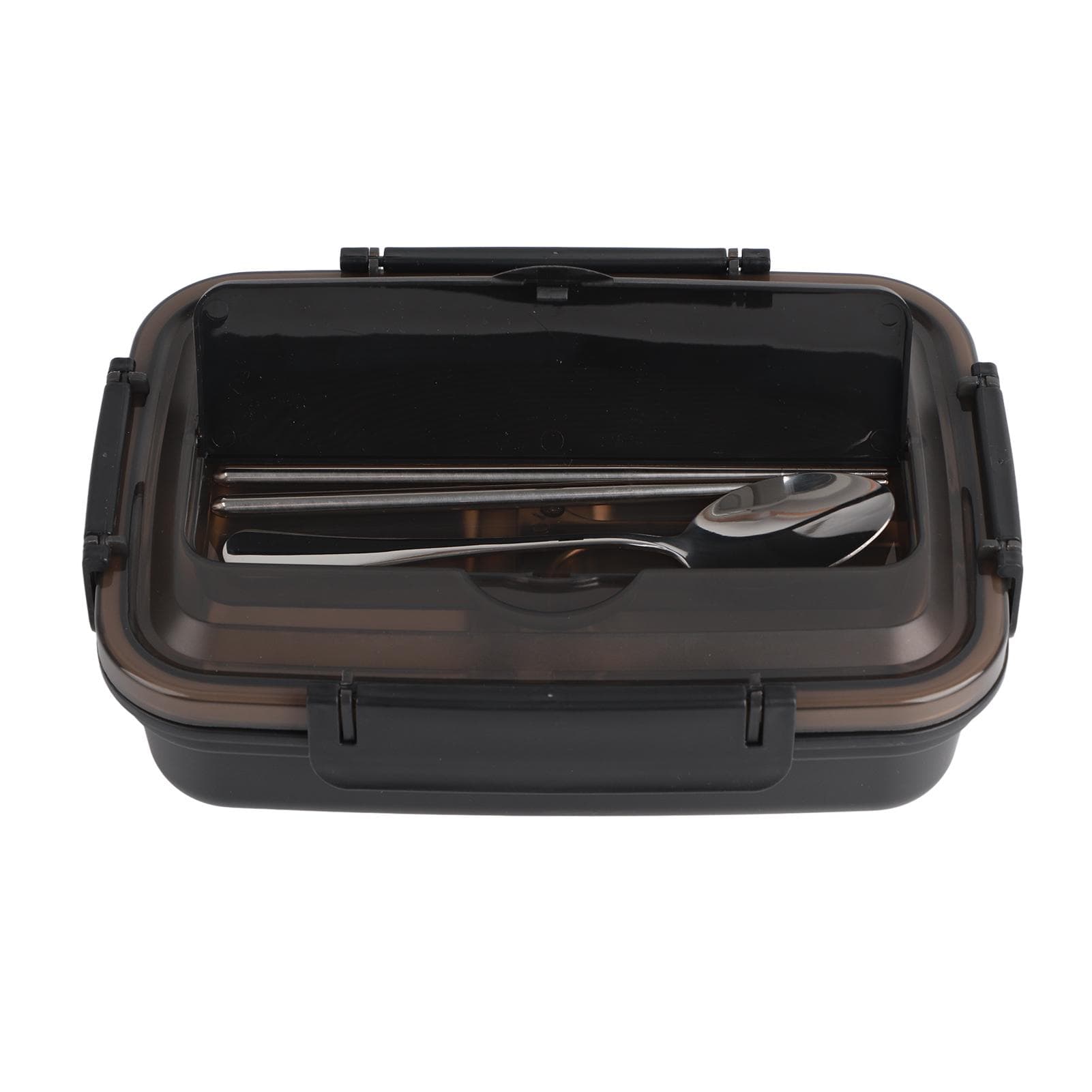 Lunch Box 3 Compartments 304 Stainless Steel Plastic Matching Spoon Chopsticks Portable Lunch L(for 6.5-9kg) black