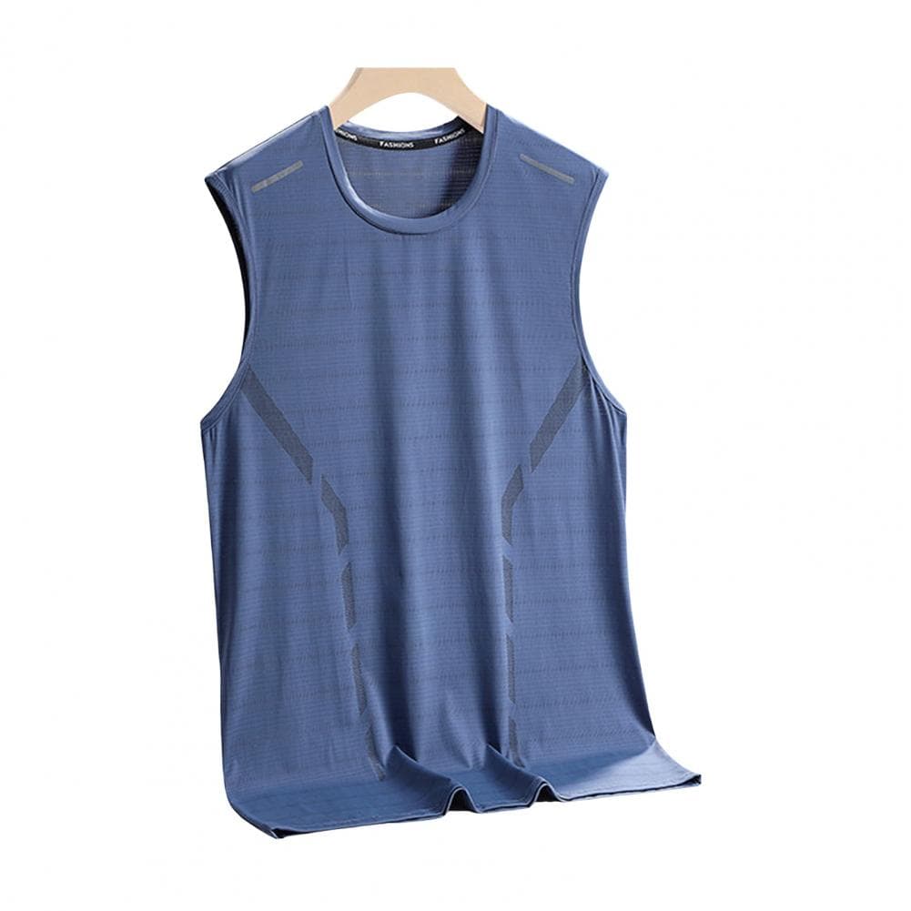 Men Summer Sport Vest Ice Silk O Neck Loose Fit Solid Color Sleeveless Sweat Absorption Quick Dry Pullover Gym Fitness Jogging T M blue