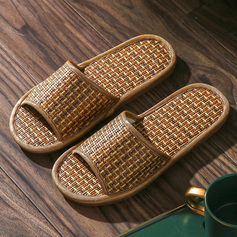 2025New Thick-Soled Open-Toe Slippers for Men and Women Couples in Bamboo and Rattan Mat Slippers,Home Indoor Bathroom Anti-Slip Thick Bottom Slippers 44-45