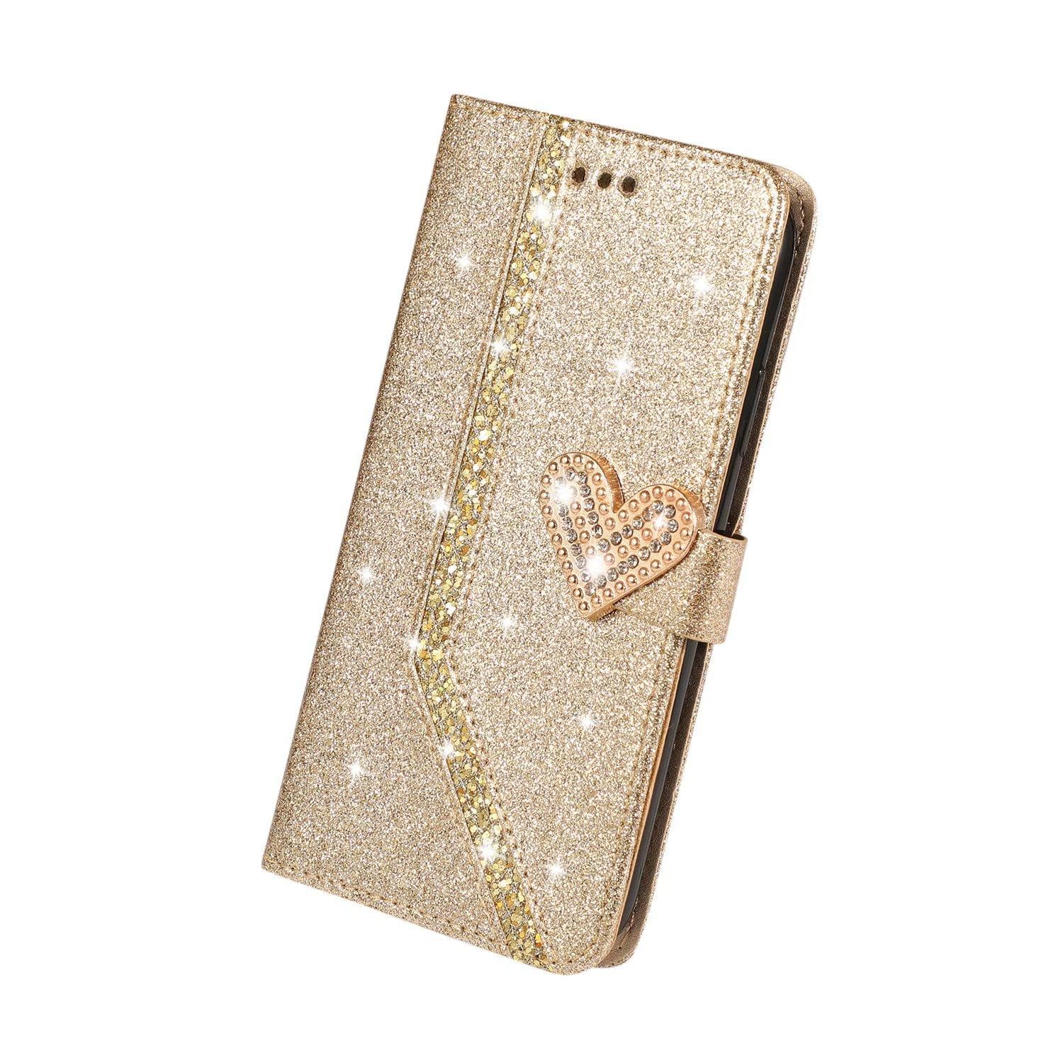 Glitter Bling Case For Samsung A22 A32 A72 A12 A42 A51 S22 Ultra S21 S20 FE Flip Leather Book Love Cover Samsung S21 FE gold