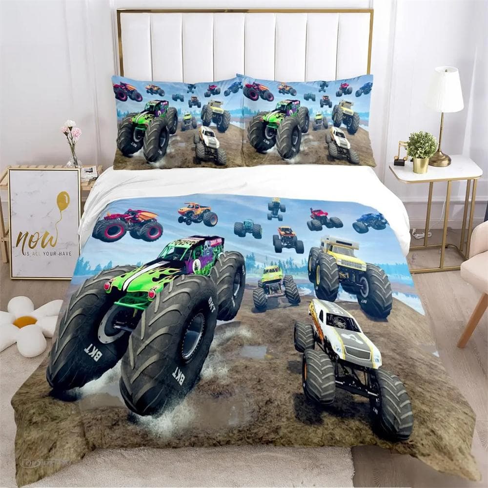 Cartoon Monster Truck All Season Duvet Cover Comforter Bedding sets Soft Quilt Cover and Pillowcases Single/Double/Queen/King 155x220cm 3pcs