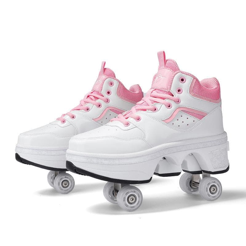 Runaway Shoes Four-wheel Runaway Roller Skates Adults Can Walk and Skate Skates Elementary School Students Pulley Shoes 40