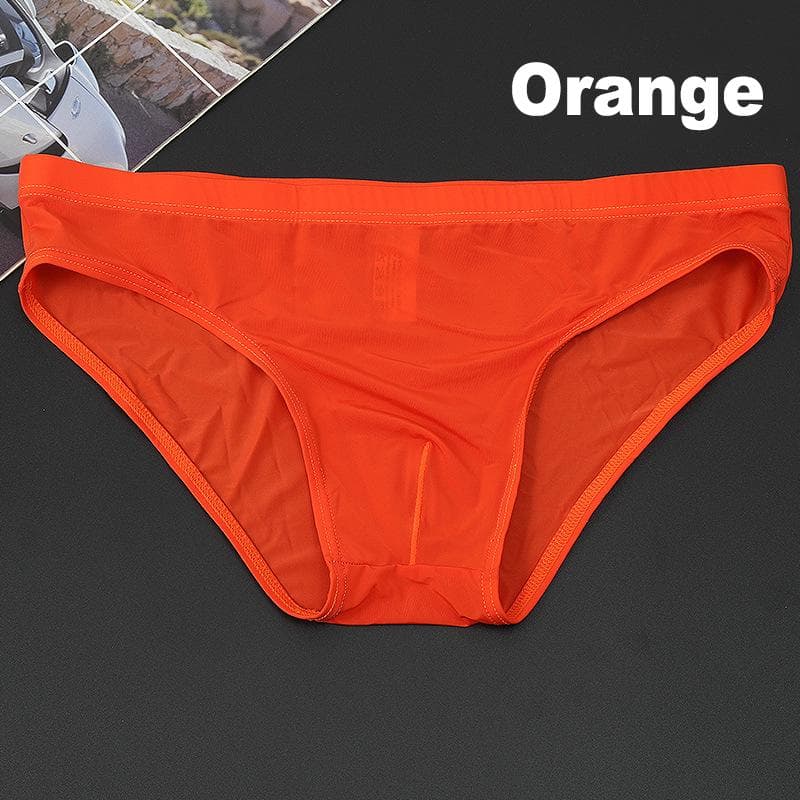 Sexy Boxers Ice Silk Briefs Silky Men Underwear Solid M-4XL Quick-Drying 10 Colors L orange