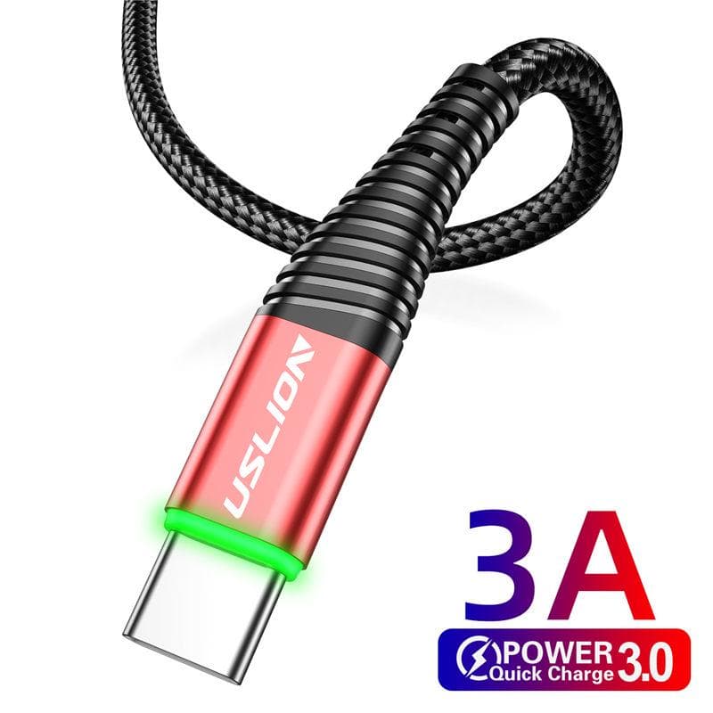USLION 3A 2m Type C USB Cable Mobile Phone Charger Type-C Fast Charging Andriod Microusb Data Cord 2M red