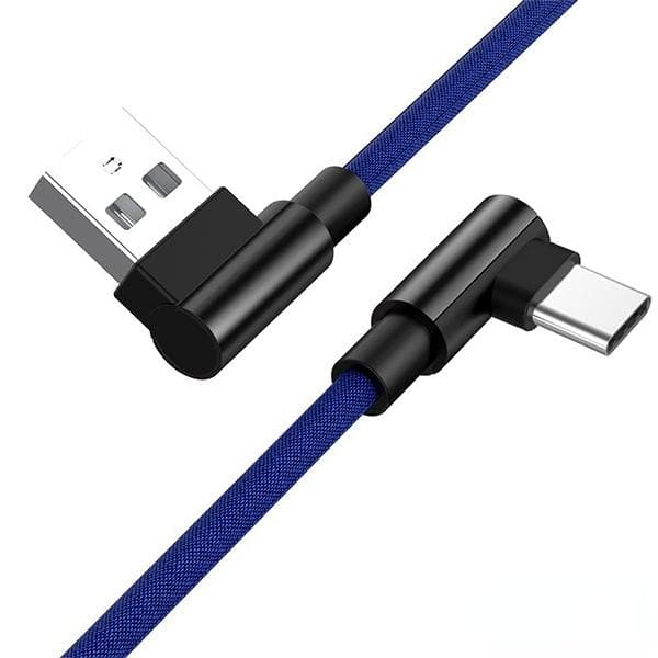 Nylon Braid 90 Degree 2.4A Fast Charging Cable Android Type C USB Data Cable For iPhone Samsung Huawei Xiaomi Mobile Phone Charger Cable 1M iPhone iPad blue