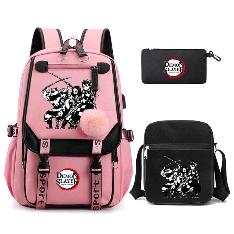 3Pcs/set Demon Slayer Kamado Nezuko Backpacks for Girls Anime School Bag Teenager Student Canvas Laptop Back Pack Women Rucksack