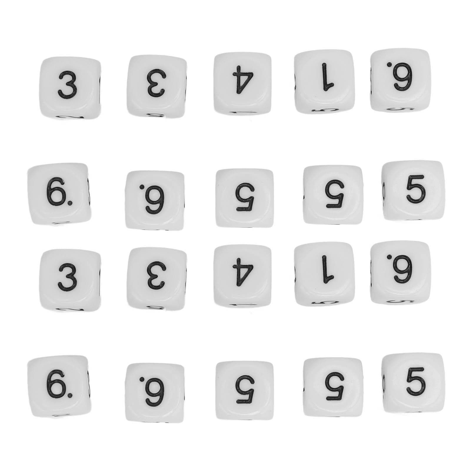 20PCS 6 Sided Number Dice Plastic 16mm Round Corner Polyhedral Dice Set for Numeral Teaching Board white