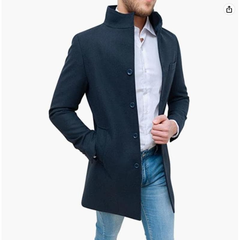 Men's Woolen Coat Thickened Stand Collar Coat Woolen Windbreaker L