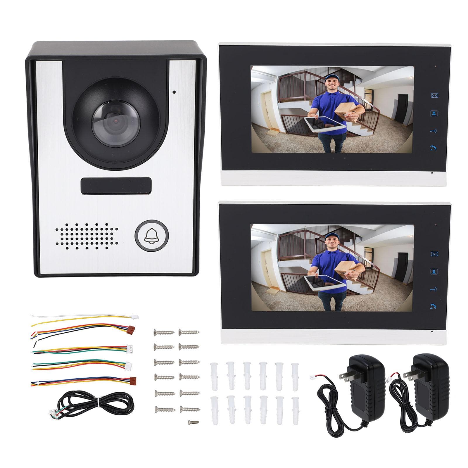 Wired Video Doorbell System Infrared Night Vision Remote Unlock Video Doorbell Camera with 2pcs 7