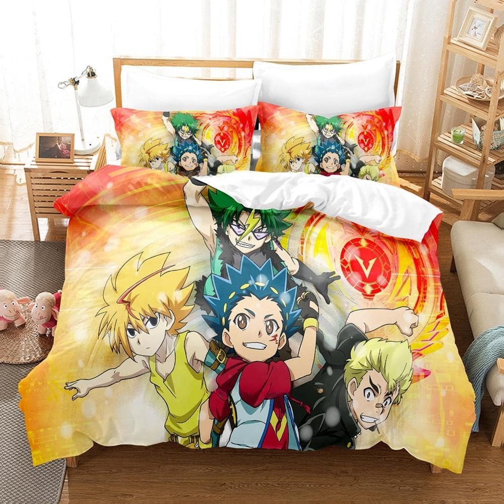 3D Print Anime Beyblade Bedding Set Duvet Cover Comforter Bed Set Quilt Cover Pillowcase King Queen Twin Size Boys Girls Adults EU Twin 135x200cm