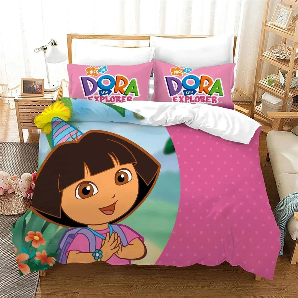 3D Print D-Dora Cartoon Explorer Bedding Set Duvet Cover Bed Set Quilt Cover Pillowcase Comforter king Queen Size Boys Adult 173x218cm 3pcs