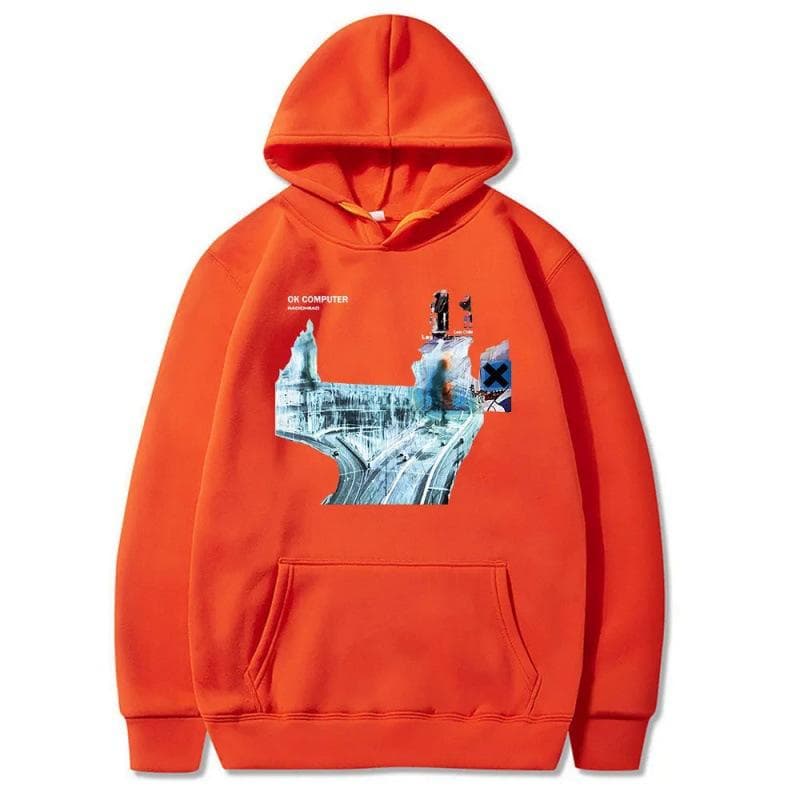 2021 Radiohead Ok Komputer Hoodie L orange