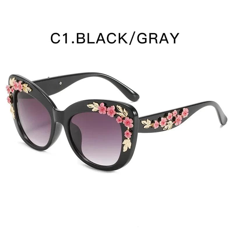Fashion Cat Eye Sunglasses Rose Flower Vintage Women Eyewear Retro Personal Design Gafas De Sol
