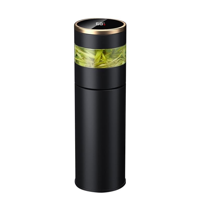 Cups Intelligent 304 Stainless Steel Vacuum Cup Temperature LED Display Tea Cup With Glass Partition Tea And Water Vacuum Bottle 450ml black