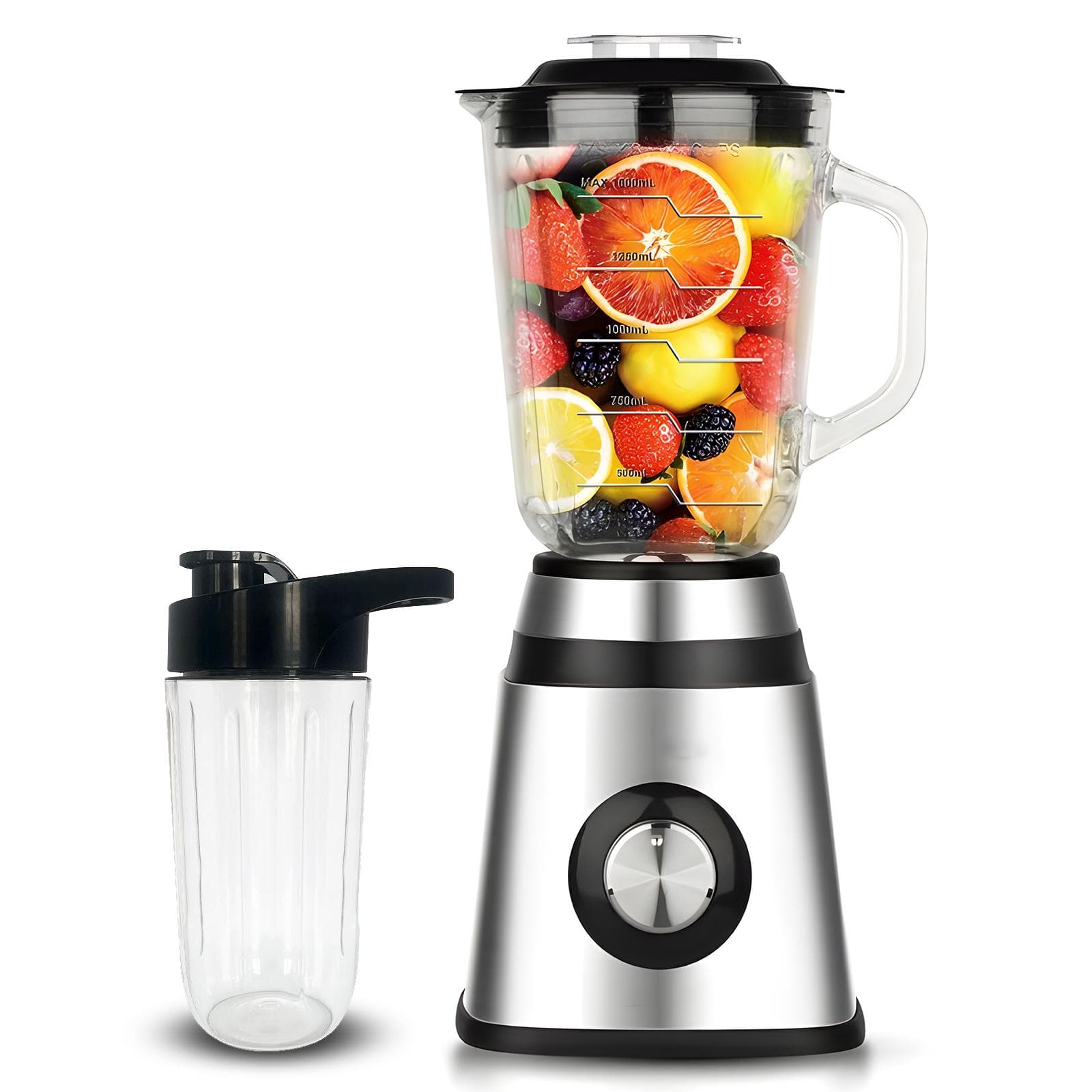 Personal Size Smoothie Blender with Cup for Kitchen 400W Stainless Steel Small Blender 2 Speed UK plug black/silver