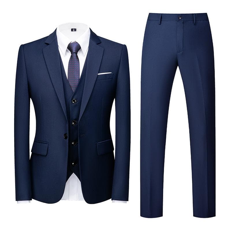 Formal Suit 3 Piece Set Suit for Men's Business Office Wedding Party Suit Blazer+Pant+Vest M blue