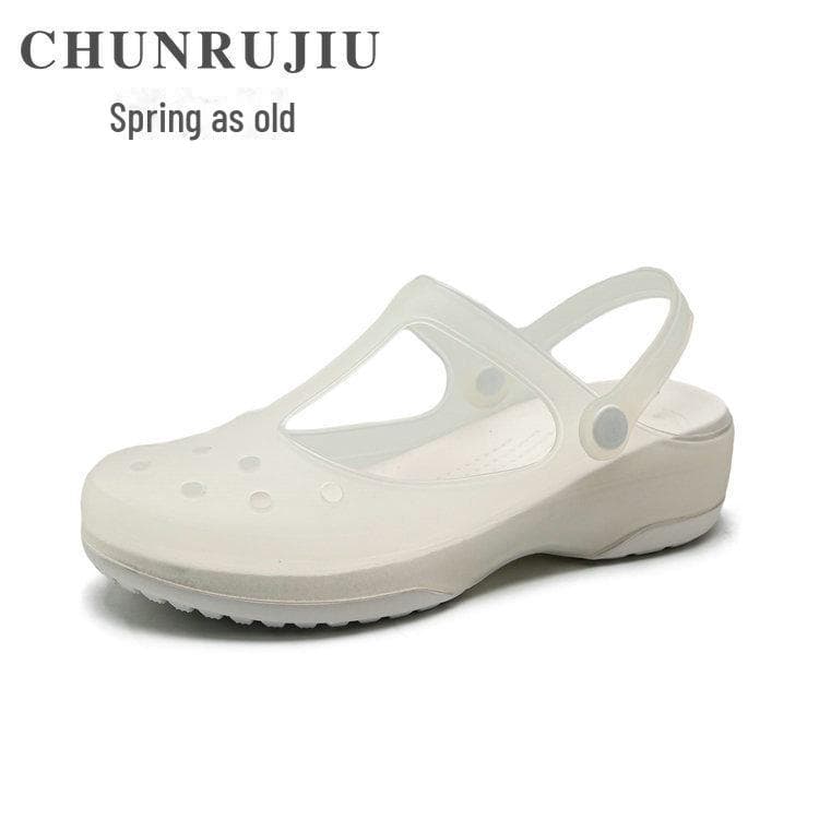Mary Jane Women's Non-Slip Beach and Nurse Shoes - EVA Sole & TPU Upper, Eco-Friendly Jelly Sandals 38 half size larger white