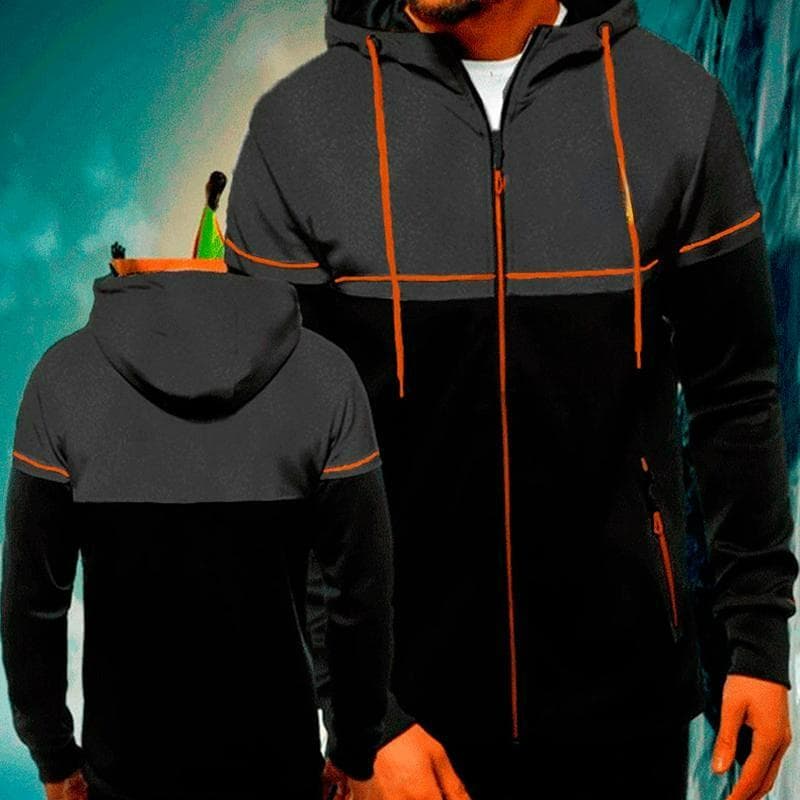 2024 Autumn and Winter New Men's Casual Cardigan Hooded Sweater Youth Color Matching Men's Jacket L black