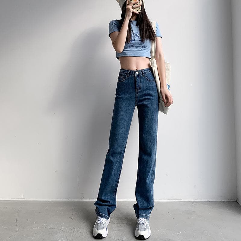 Retro Small Jeans for Women In Spring and Autumn New Narrow Version High Waist Straight Loose Wide-leg Pants XXL