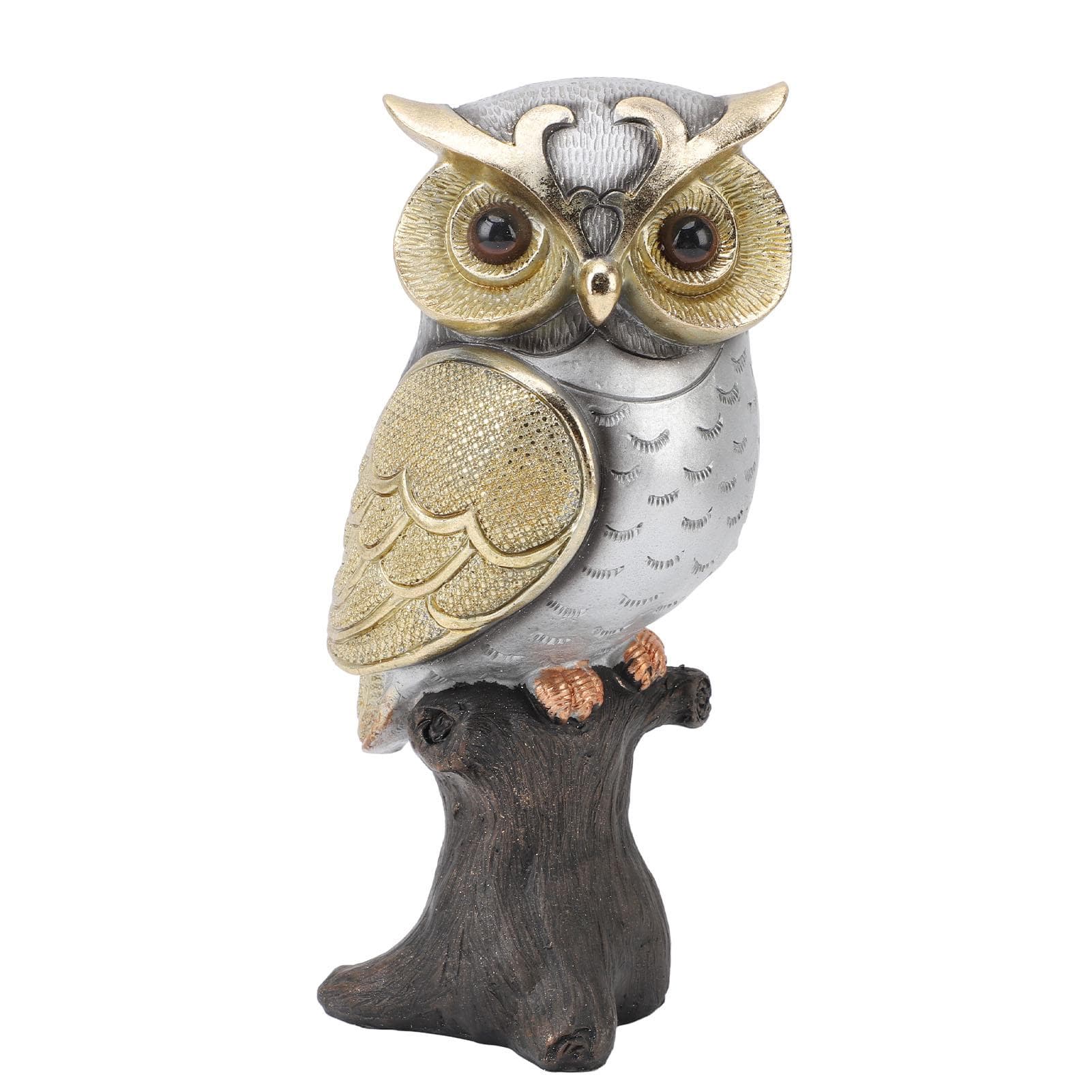 Owl Figurine Statue Resin Owl Sculpture Standing On Stump for Home Porch Patio Lawn Yard Decoration