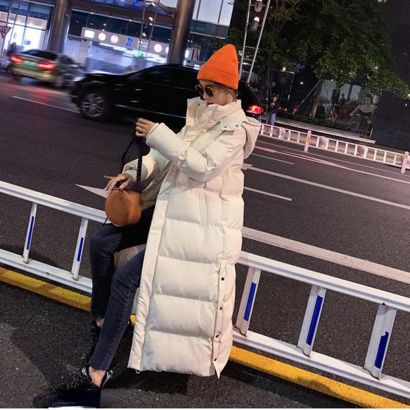 Super Long Padded Cotton Jacket Women 2023 New Korean Over-The-Knee Fashion Parkas Winter Female Thick Black Down Cotton Coat XXL white