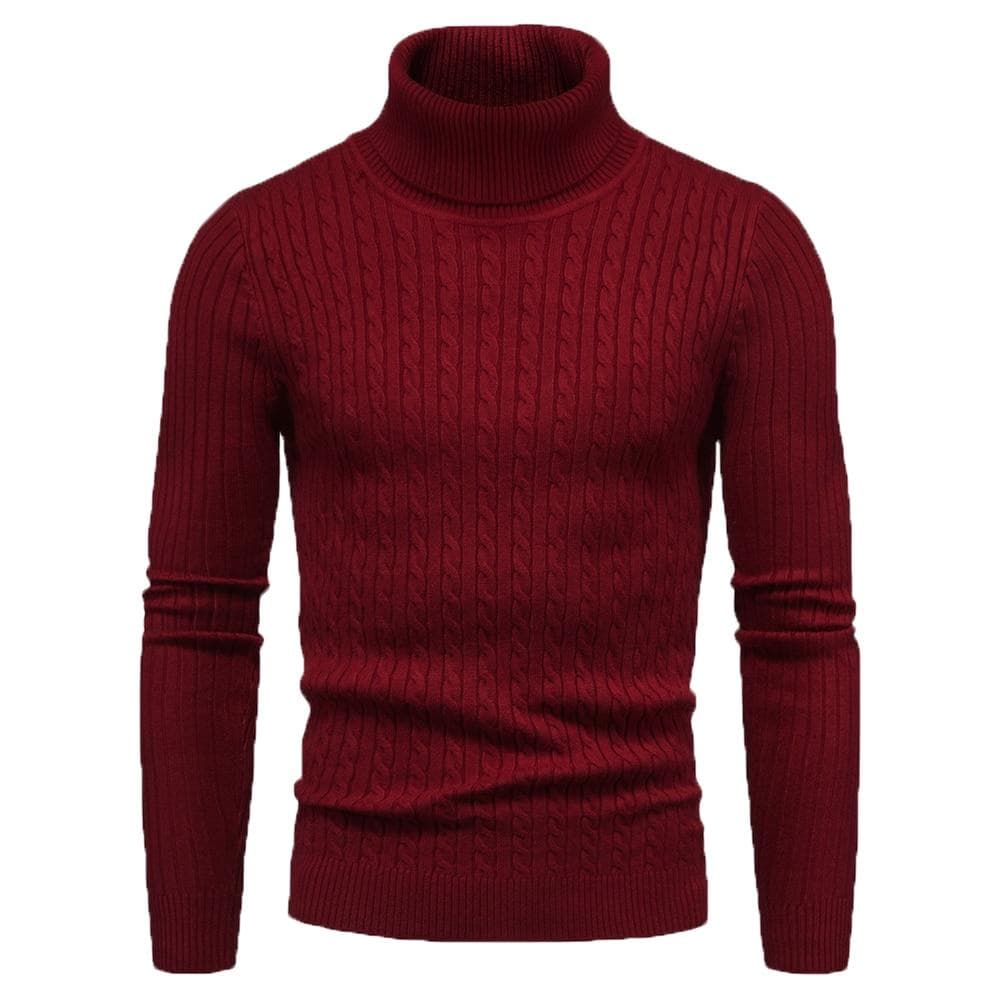 Autumn And Winter Turtleneck Warm Fashion Solid Color sweater Men's Sweater Slim Pullover men's Knitted sweater Bottoming Shirt XXXL wine