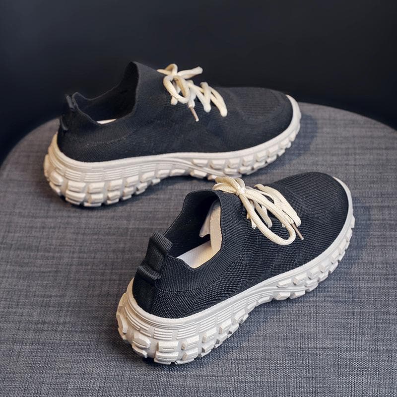 Fashion Casual Breathable Women's Shoes  Spring New Thin Section Fly Woven Mesh Women's Shoes Ladies Running Sneakers 41 black
