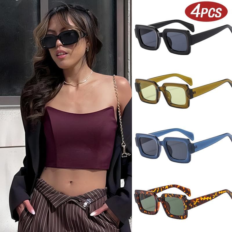 4pcs Vintage Square Punk Sunglasses Simple Outdoor Sun Protection Blue Light Blocking Eyeglasses Fashion