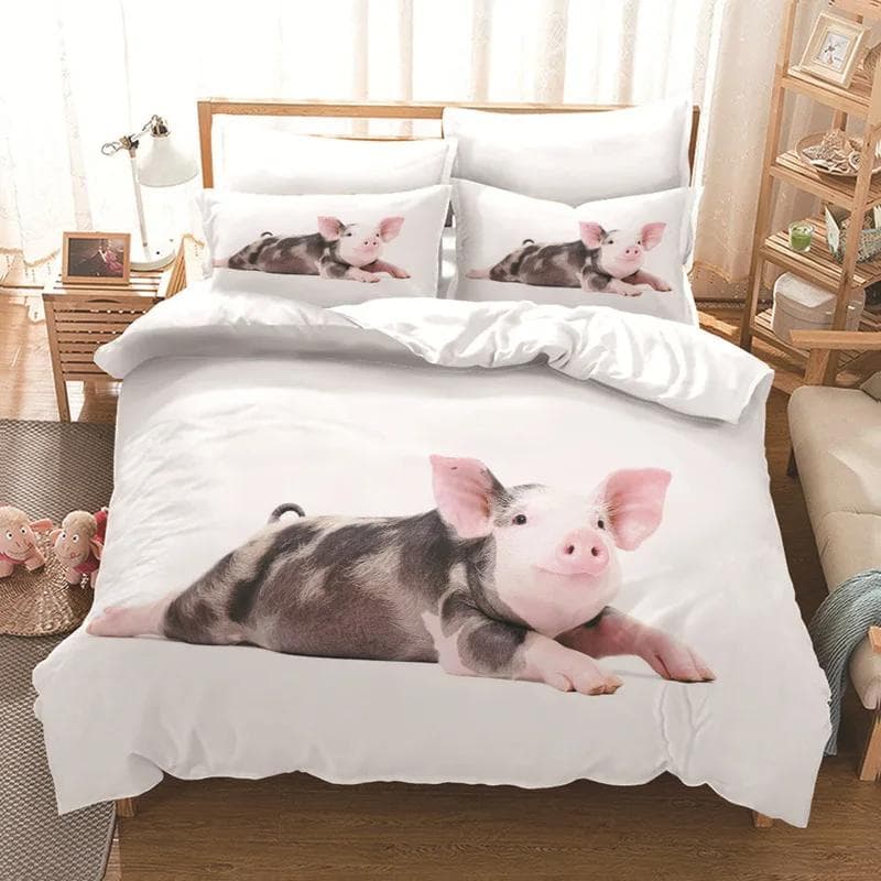 Pig Duvet Cover 3Pcs Lovely Animal Printed Bedding Set Cute Pet Comforter Cover King For Kids Boys Girl Children Bedroom Decor 155x215cm 3pcs