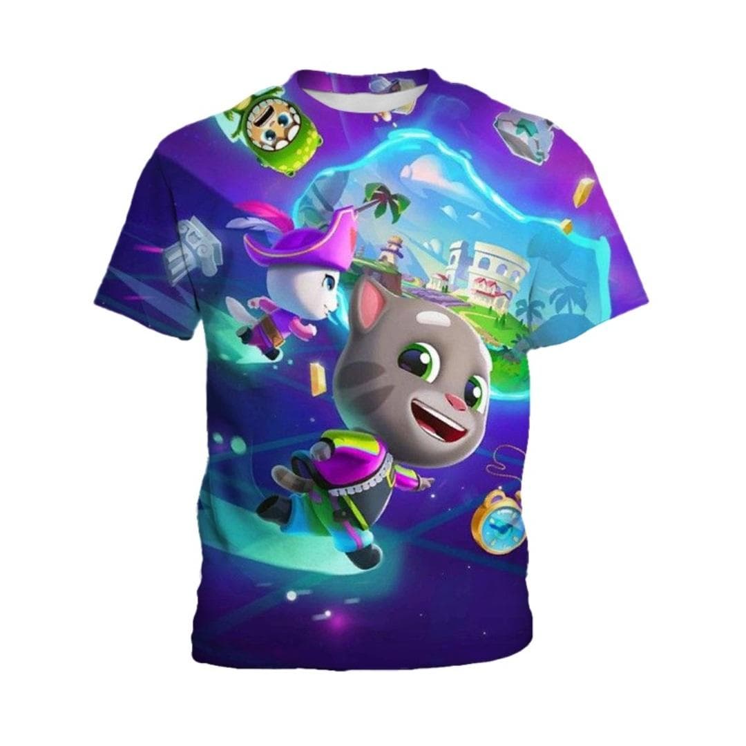 My Talking Tom Children's 3D Printed Short sleeved T-shirt, Boys' Fashion Clothing, Daily Casual Comfortable Top 110