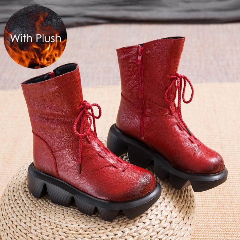 Fashion Women Mid Calf Boots Wedges Shoes Female Platform Boots Genuine Leather Winter Shoes Woman 2021 Botas 39